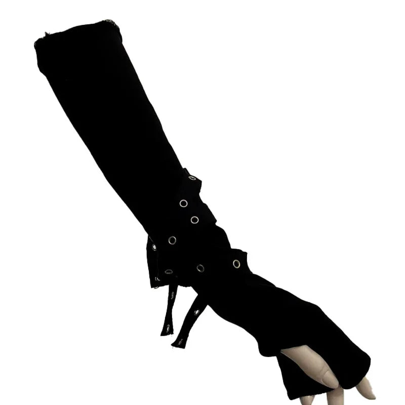 1 Pair Cool Black Gothic Sun-protective Sleeve Punk Unisex Arm Warmer Harajuku Half-fingered Gloves Cuff with Buckle Ninja