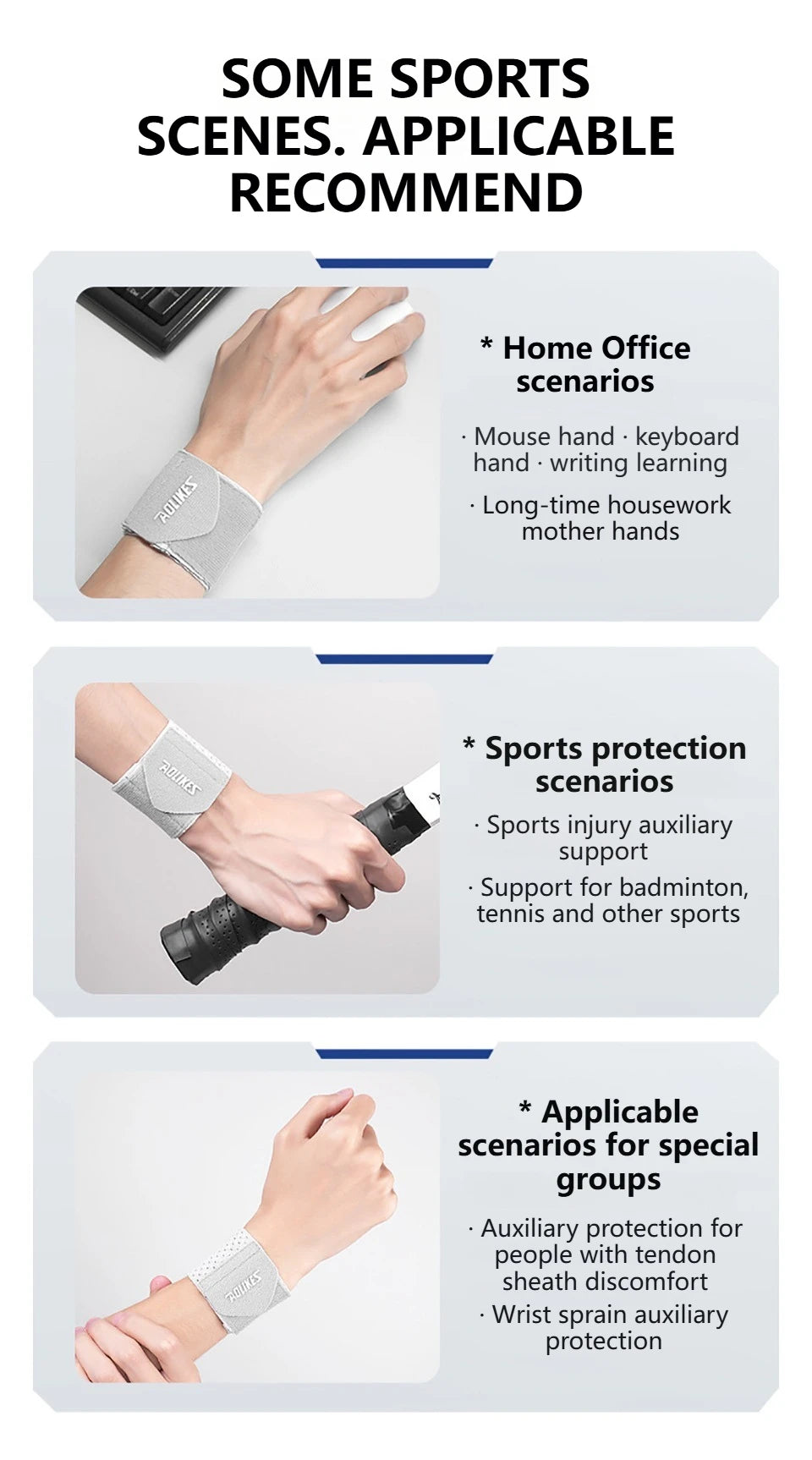 AOLIKES Wrist Band Support Sleeve Gym Support Wrist Brace Wrap Breathable Elastic Compression Bandage Hand Sport Wristband