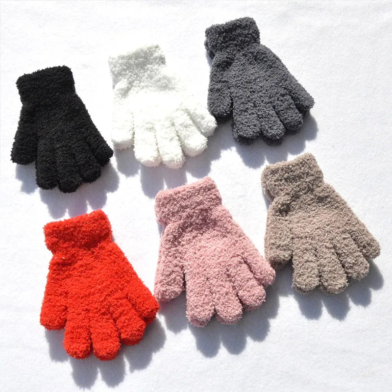 Lamb Fleece Children Gloves Winter Thick Kids Plush Glove 5-11year Girl Boy Hand Warmer Solid Color Baby Five Fingers Mittens 장갑