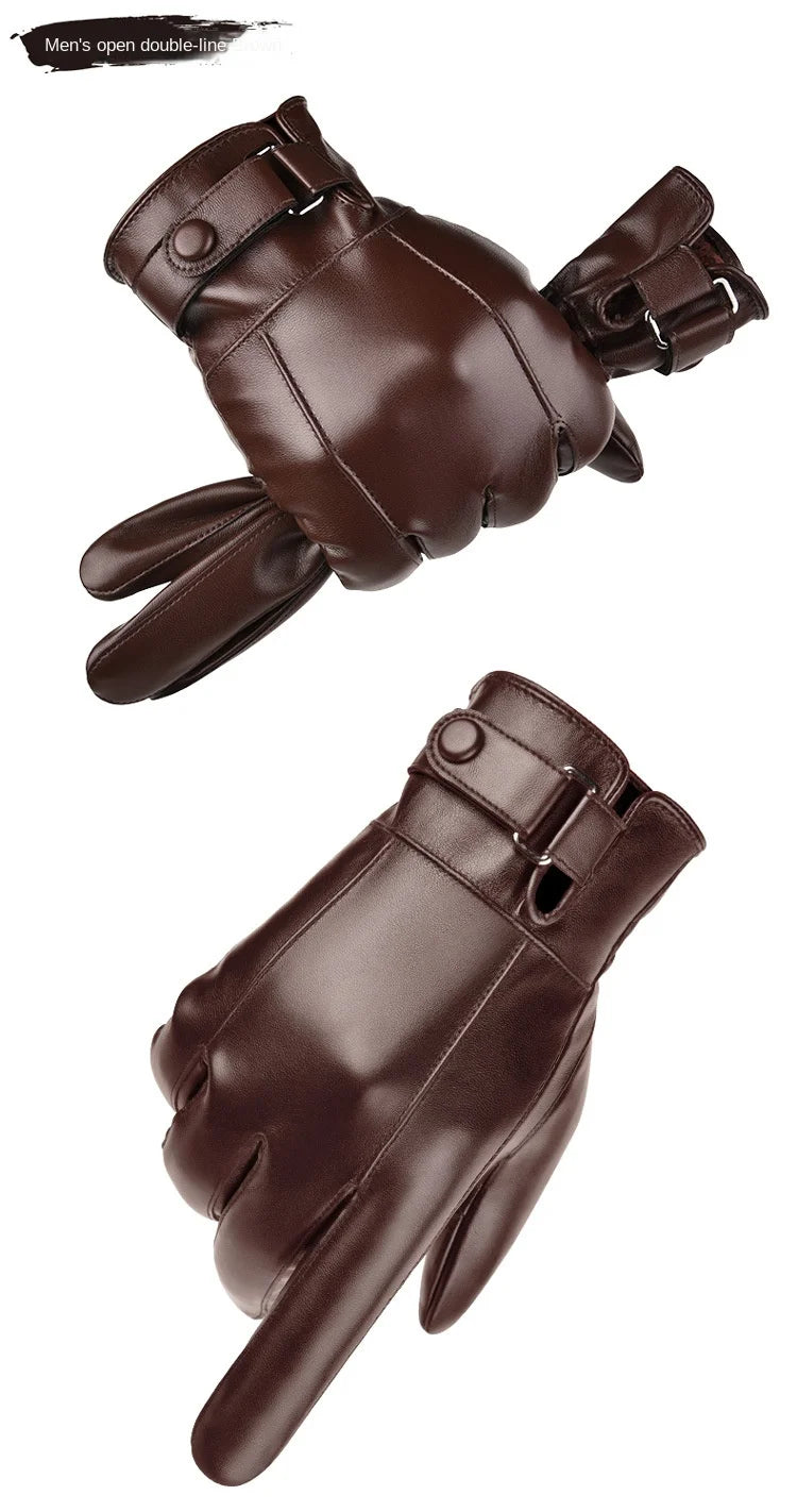 Winter Gloves for Men Genuine Leather Gloves Outdoor Cycling Black Real Sheepskin Keep Warm Driving Motorcycle Gloves