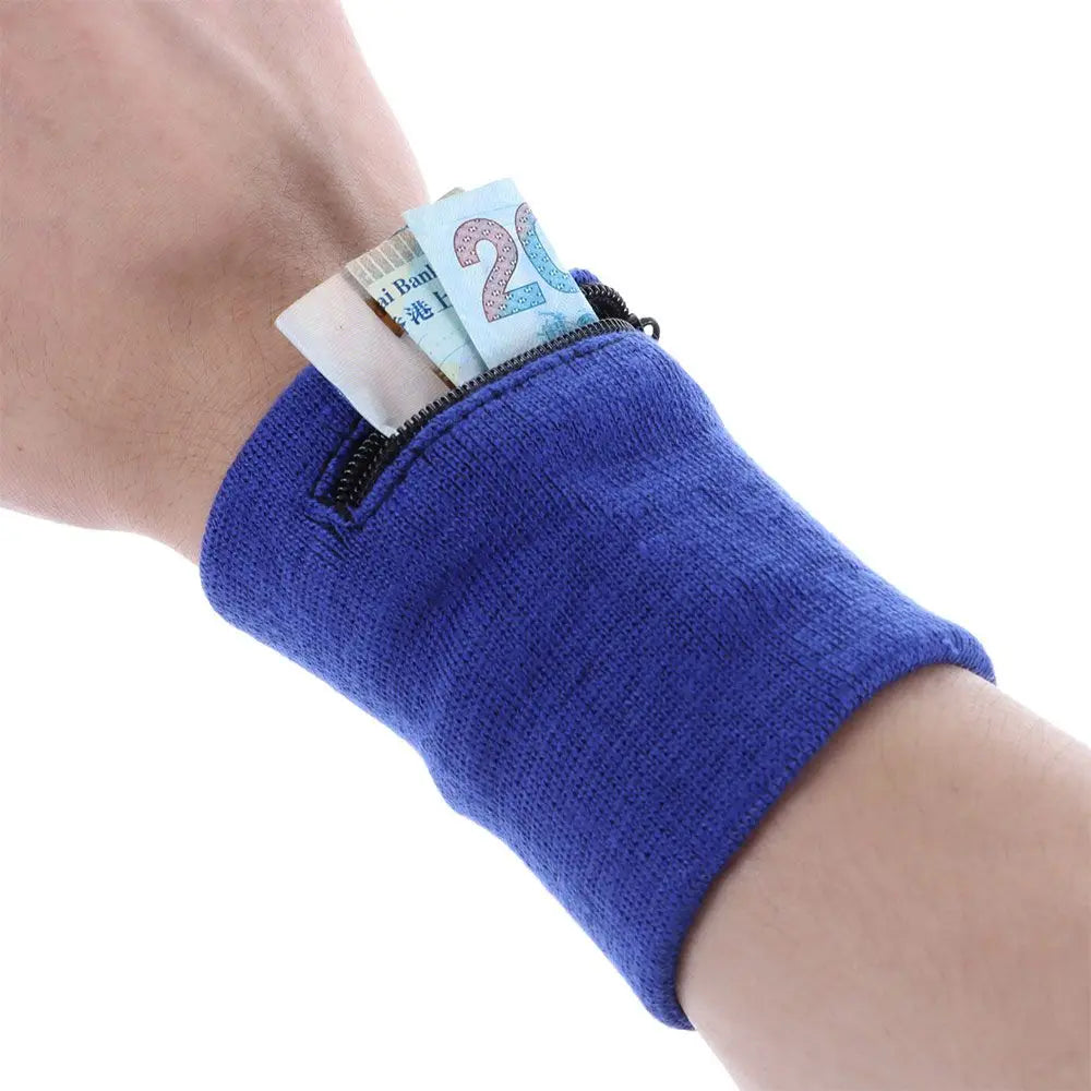 1PC Sports Wristband Purse Bag with Zipper Wrist Protection Absorbent Sleeve Towel Band Outdoor Running Travel Bike Key Pocket
