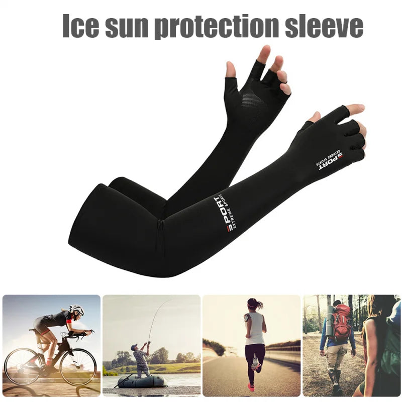 1Pair Sport Arm Sleeves Cycling Running Fishing Climbing Arm Cover Sun UV Protection Ice Cool Sleeves 5 Finger Cuff