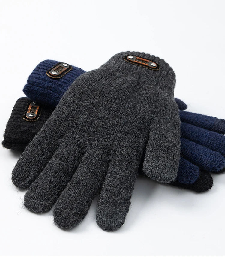 Winter Gloves for Men Touch Screen Cycling Windproof Wool Knit Thick Fleece Office Student Warm Business Game Elastic Soft Glove