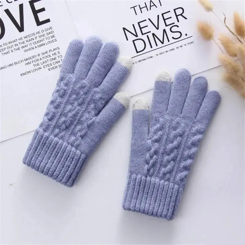 New Men's Warm Full Finger Gloves Winter Touchscreen Plus Fleece Gloves Woman Thickening Wool Knitted Cycling Driving Gloves