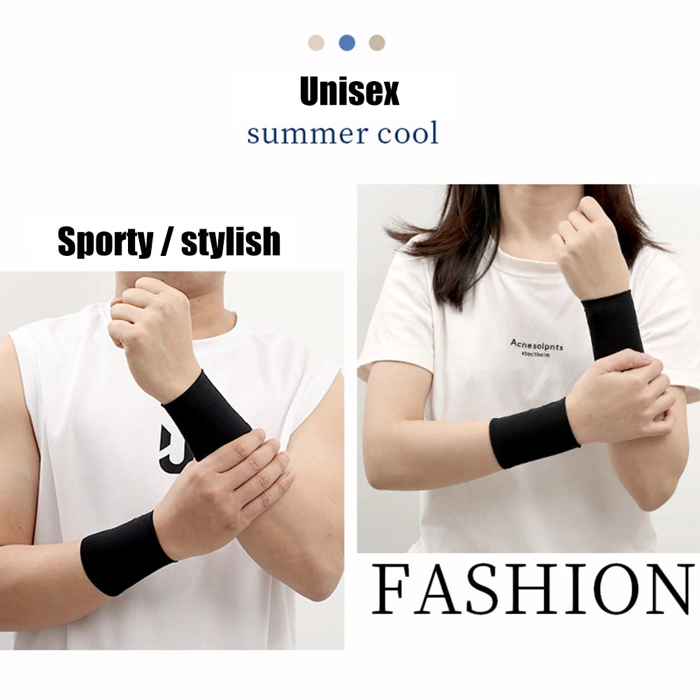 1 Pair Elastic Wristband Wrist Brace Breathable Summer Ice Silk Cooling Sweat-absorbent Sports Cycling Running Wrist Straps