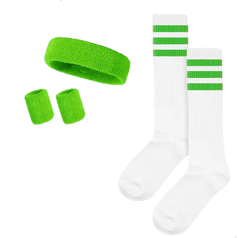 Striped Wrist Brace Hair Band Sport Socks Set Sweat-absorbing Headband Wristband Football Socks Table Tennis Wrist Band