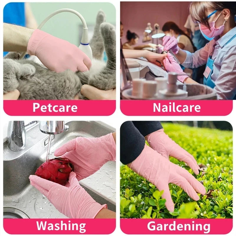100/50/20PCS Light Pink White Disposable Nitrile Gloves Waterproof Anti-static Durable Light Pink Gloves Kitchen Cooking Tools