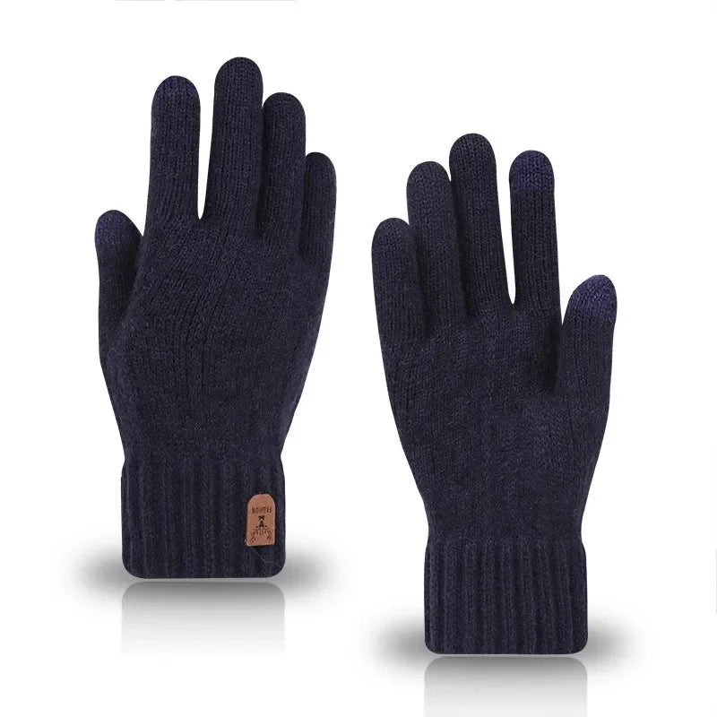 New men's warm gloves winter touch screen plus fleece gloves cold warm wool knitted gloves Outdoor Windproof Skiing Snow Mittens