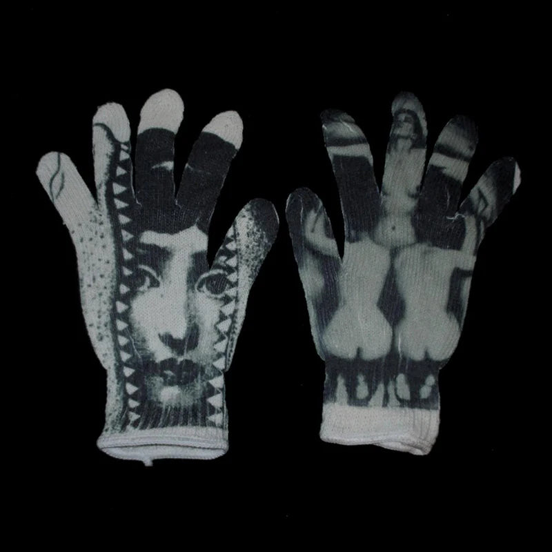 Women Knitted Glove Winter Screen High Fashion Ladies Glove Thicken Warm Compression Men Casual Mitten Y2K figure Pattern Gothic