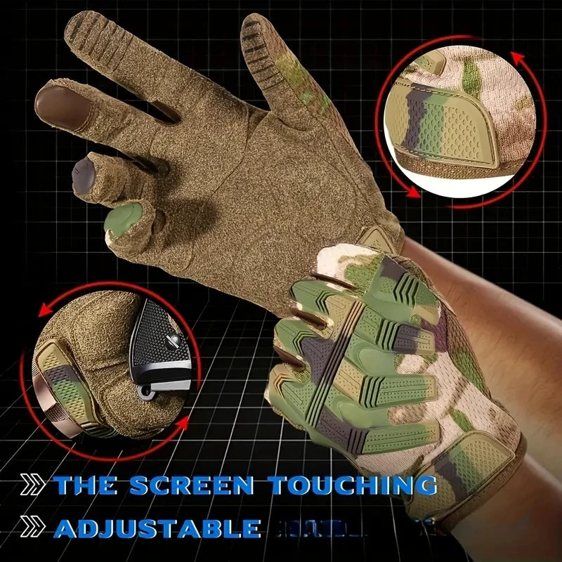 Touch Sceen Tactical Gloves Men's Paintball Shooting Airsoft Combat Bicycle Rubber Protective Anti-Skid Full Finger Gloves Women