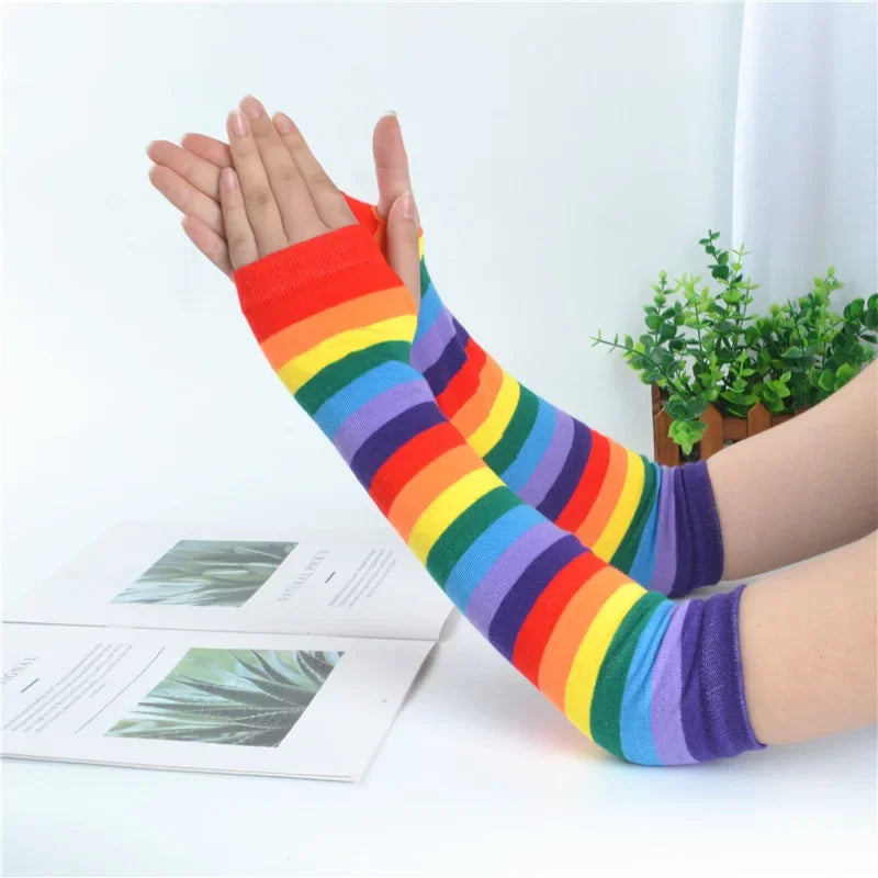 Warmer Knitted Long Fingerless Gloves Elbow Mittens Christmas Acces Gift Fashion Women Emo Gloves Lady Striped Elbow Gloves