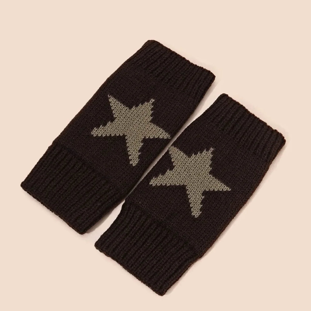 Autumn Winter Knitted Woolen Gloves Ins Fashion Y2K Men Women Half Finger Warm Five Pointed Star Fingerless Gloves Unisex