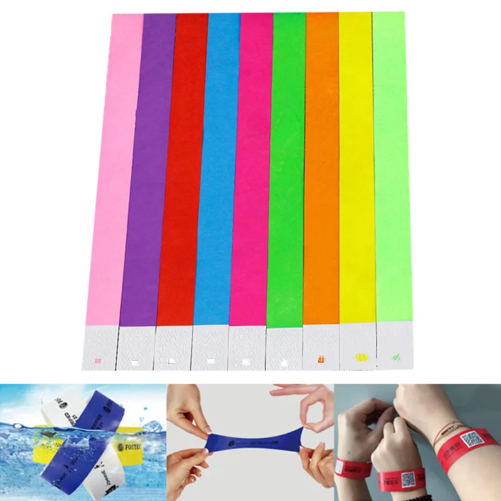 100Pcs Paper Tyvek Wristbands Waterproof Party Synthetic Paper Wrist Playground Multipurpose Bracelets ID Wrist Bands