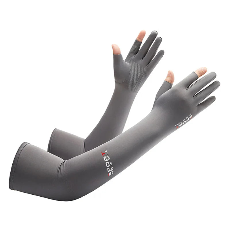 1Pair Sport Arm Sleeves Cycling Running Fishing Climbing Arm Cover Sun UV Protection Ice Cool Sleeves 5 Finger Cuff