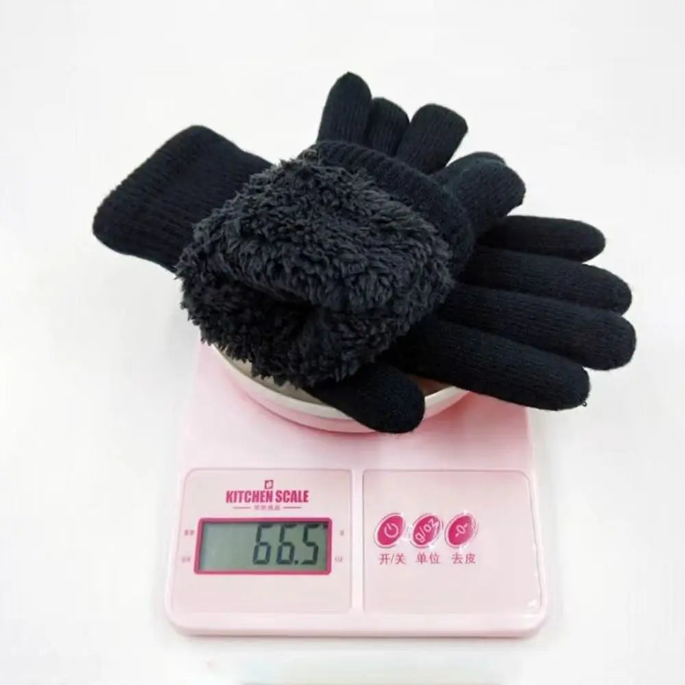 Fashion Boys Girl Winter Gloves Pure Color Lamb Velvet  Mittens Soft Warm Black Double Layer Male Thickened Gloves