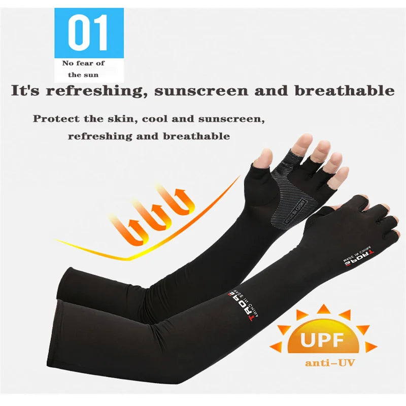 1Pair Sport Arm Sleeves Cycling Running Fishing Climbing Arm Cover Sun UV Protection Ice Cool Sleeves 5 Finger Cuff