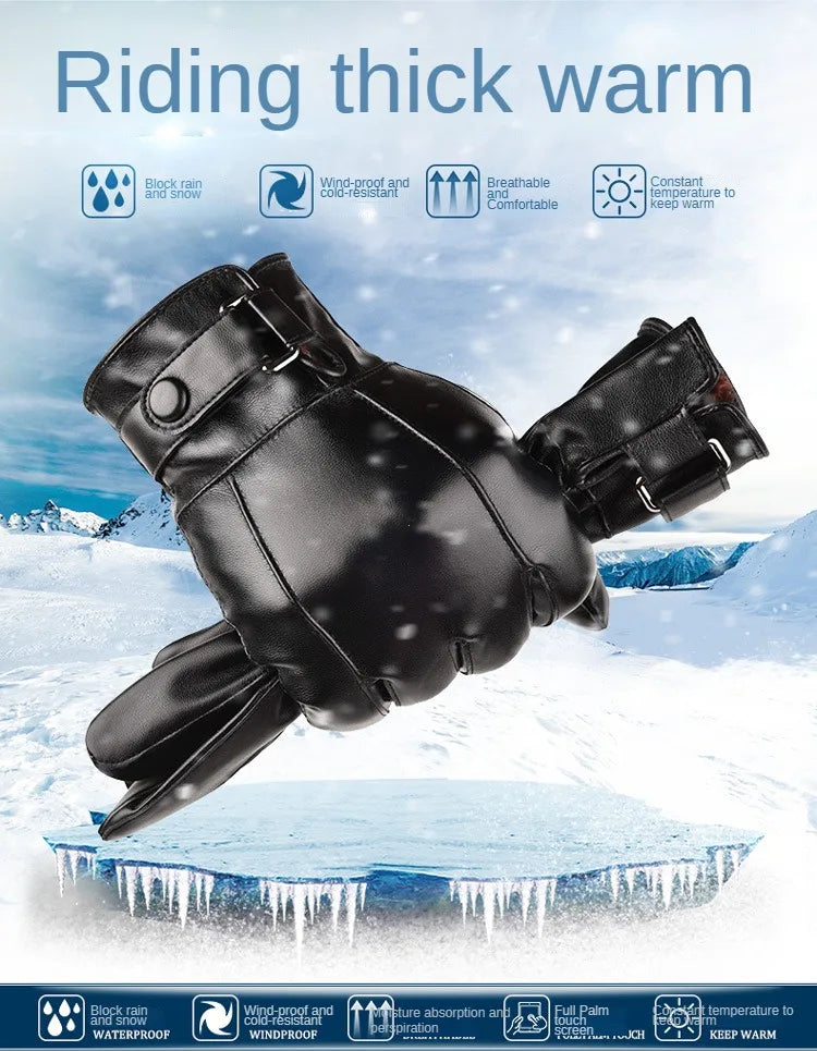 Winter Gloves for Men Genuine Leather Gloves Outdoor Cycling Black Real Sheepskin Keep Warm Driving Motorcycle Gloves