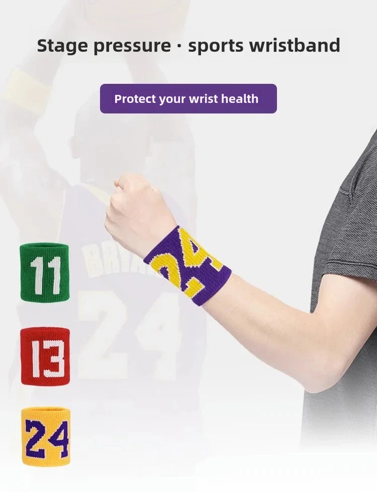1 Pair Basketball Fitness Wristband Sport Sweatband Number 24 Sweat Wrist Support Brace Suitable For Gym Volleyball Safety Wrist