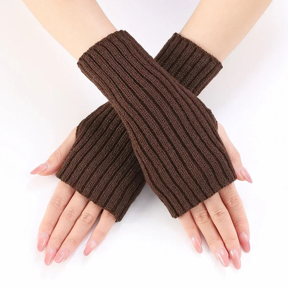 Autumn Winter Knitted Woolen Gloves Ins Fashion Y2K Men Women Half Finger Warm Five Pointed Star Fingerless Gloves Unisex