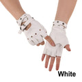 Unisex Fingerless Driving PU Leather Gloves Motor Cool Rivet Sexy Disco Dancing Rock and Roll Black Red White Punk Gloves