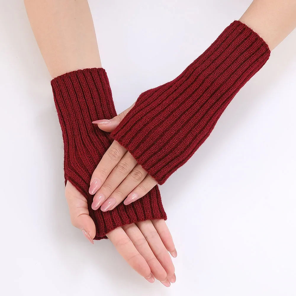 Autumn Winter Knitted Woolen Gloves Ins Fashion Y2K Men Women Half Finger Warm Five Pointed Star Fingerless Gloves Unisex