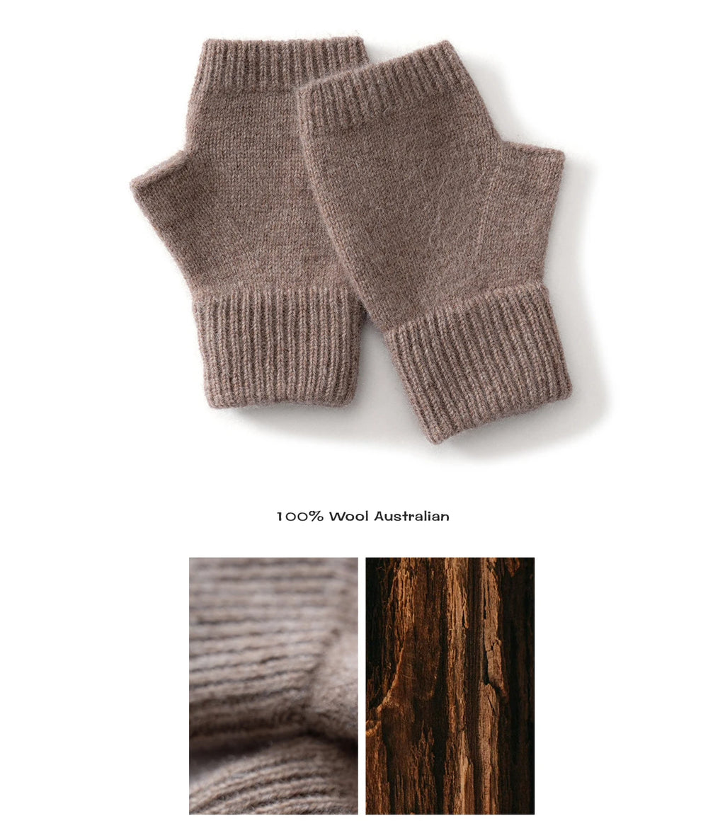 2025 Winter Women 100% Merino Wool Mitts 15cm Knitted Fingerless Gloves Thermal Gloves Semi Finger Lengthen Mittens Arm Warmers