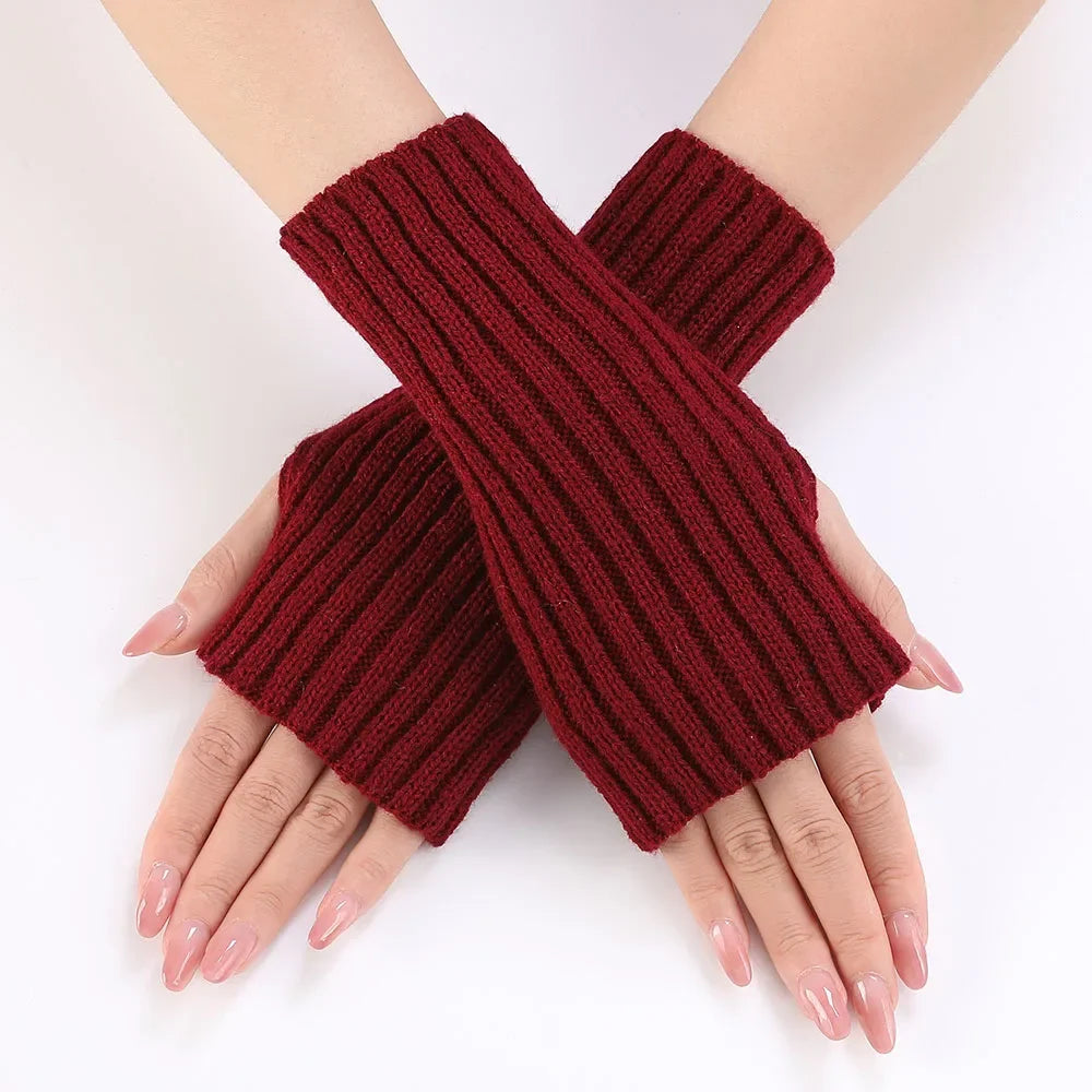 Autumn Winter Knitted Woolen Gloves Ins Fashion Y2K Men Women Half Finger Warm Five Pointed Star Fingerless Gloves Unisex