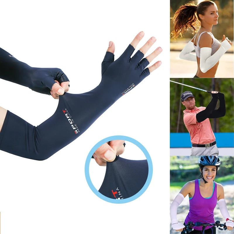 1Pair Sport Arm Sleeves Cycling Running Fishing Climbing Arm Cover Sun UV Protection Ice Cool Sleeves 5 Finger Cuff