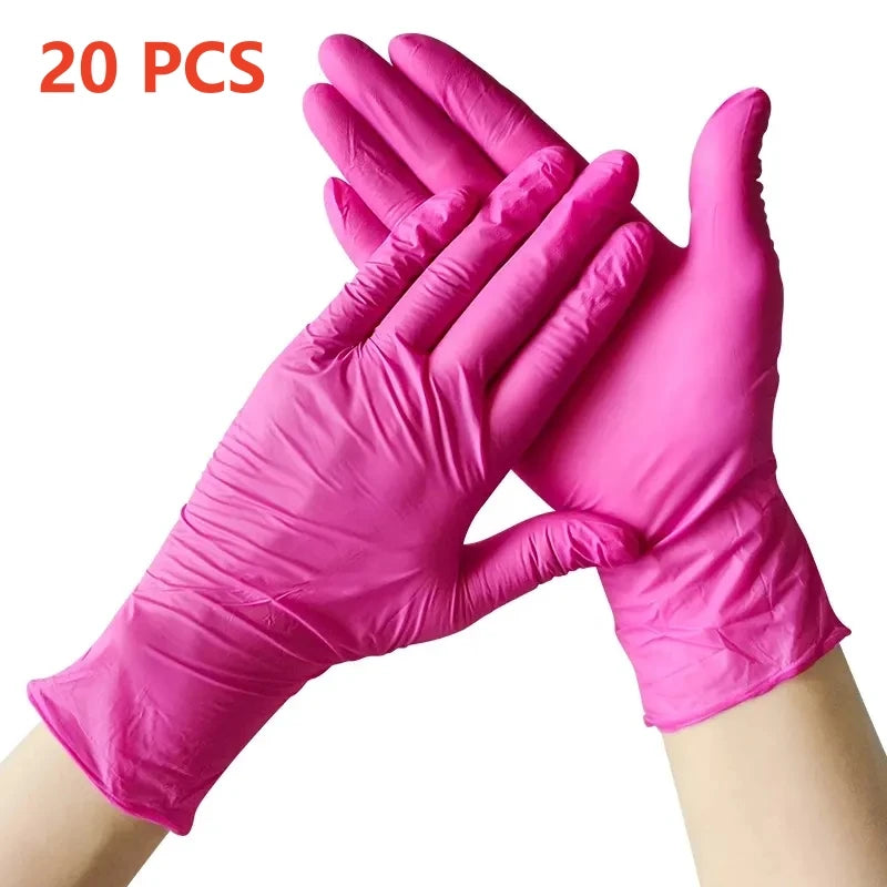 20/100PCS Pink Nitrile Disposable Gloves Latex Free Cleaning Gloves for Kitchen Cooking Household Beauty Petcare Hair Dye Gloves