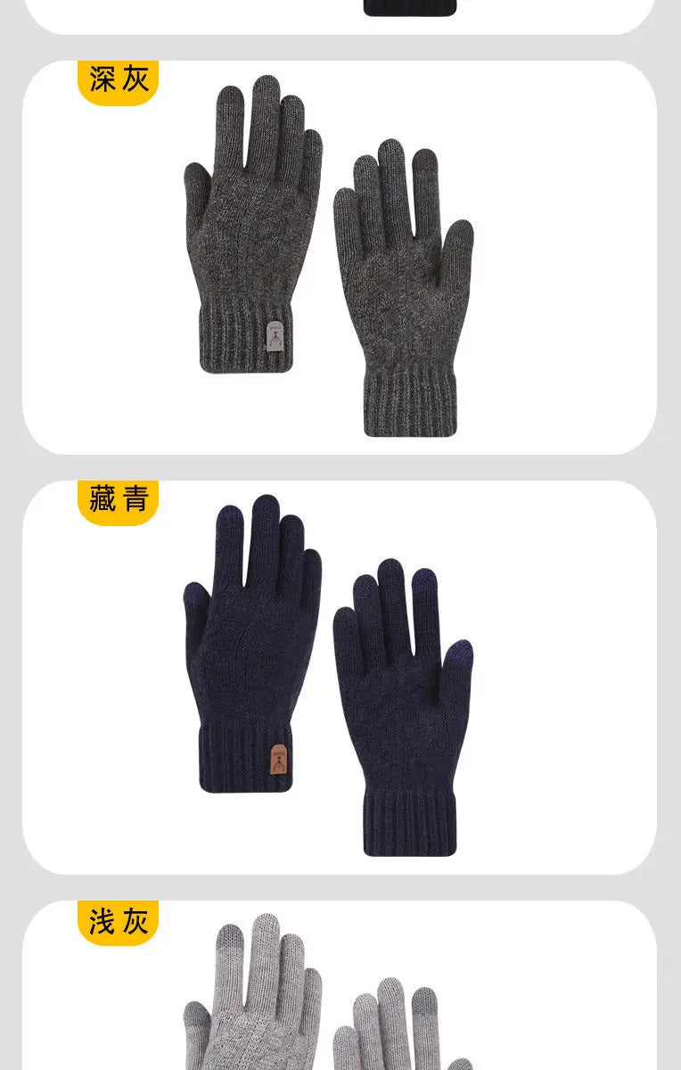 New men's warm gloves winter touch screen plus fleece gloves cold warm wool knitted gloves Outdoor Windproof Skiing Snow Mittens