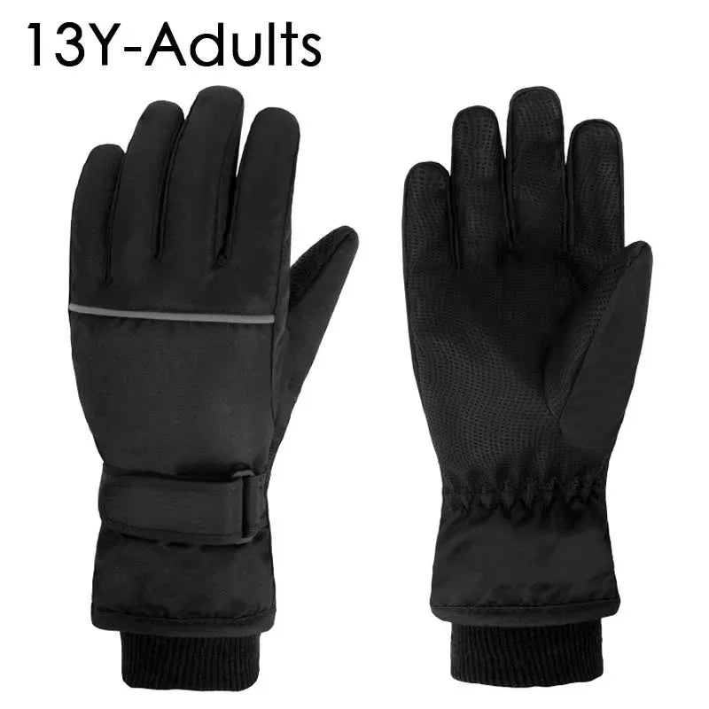 Waterproof Ski Gloves for Adult Kids Thick Children Snowboard Gloves Outdoor Fleece Lining Family Winter Gloves for Boys Girls