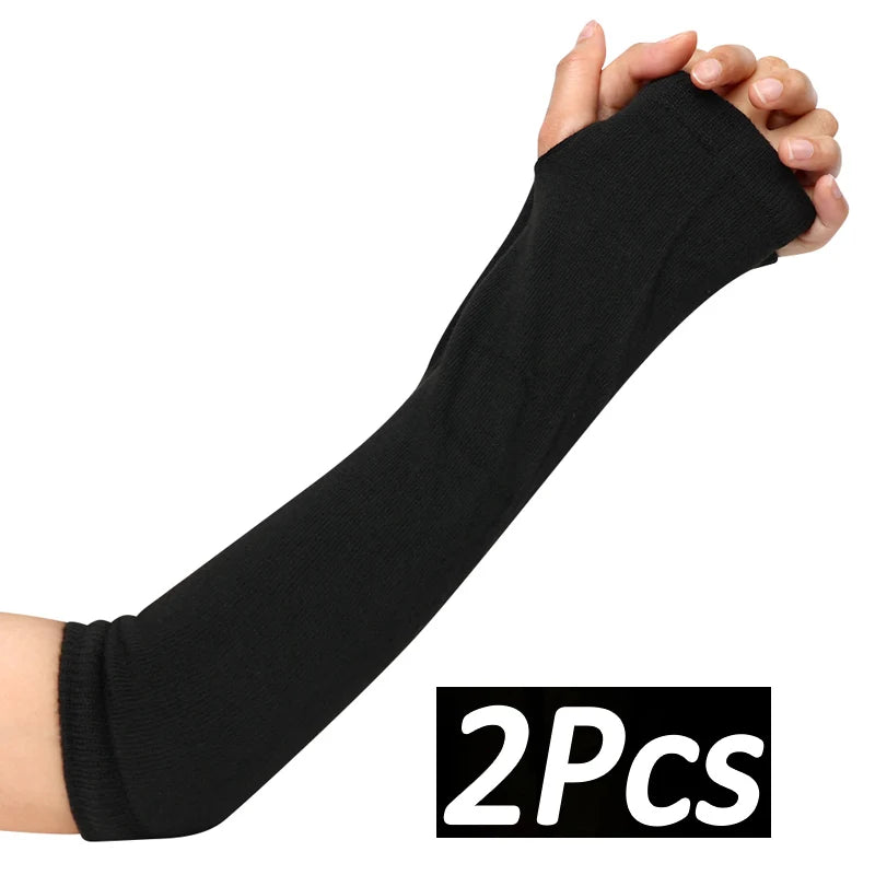Black Punk Long Fingerless Gloves Cuff for Women Men Outdoor Hip-hop Glove Elbow Mittens Cool Stretch Winter Arm Warmer Mitten