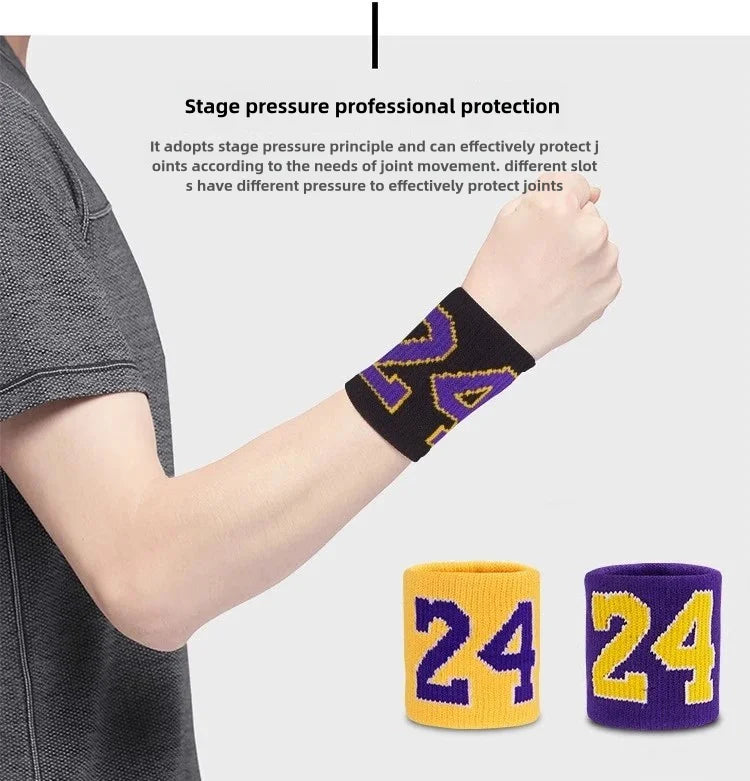 1 Pair Basketball Fitness Wristband Sport Sweatband Number 24 Sweat Wrist Support Brace Suitable For Gym Volleyball Safety Wrist