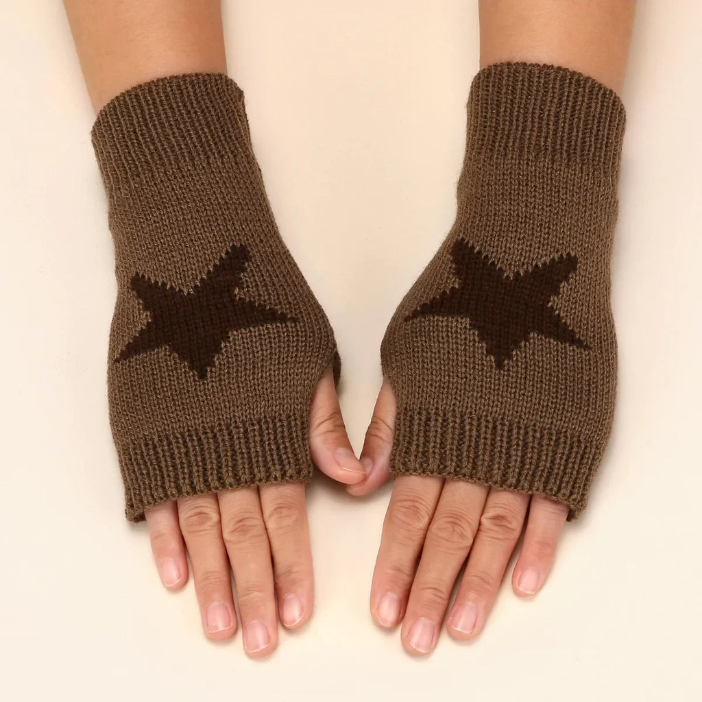 Autumn Winter Knitted Woolen Gloves Ins Fashion Y2K Men Women Half Finger Warm Five Pointed Star Fingerless Gloves Unisex