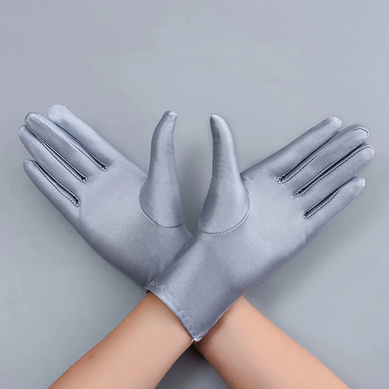 1 Pair Summer Thin Sunscreen Ice Silk Gloves Unisex Black White Stretch Drive Jewelry Ceremony Full Finger Short Gloves