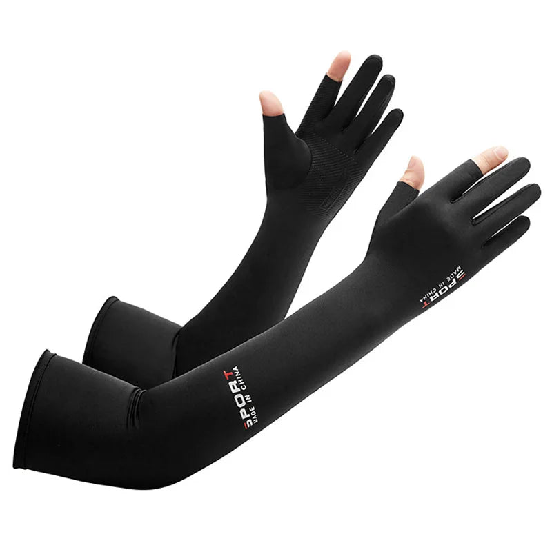 1Pair Sport Arm Sleeves Cycling Running Fishing Climbing Arm Cover Sun UV Protection Ice Cool Sleeves 5 Finger Cuff