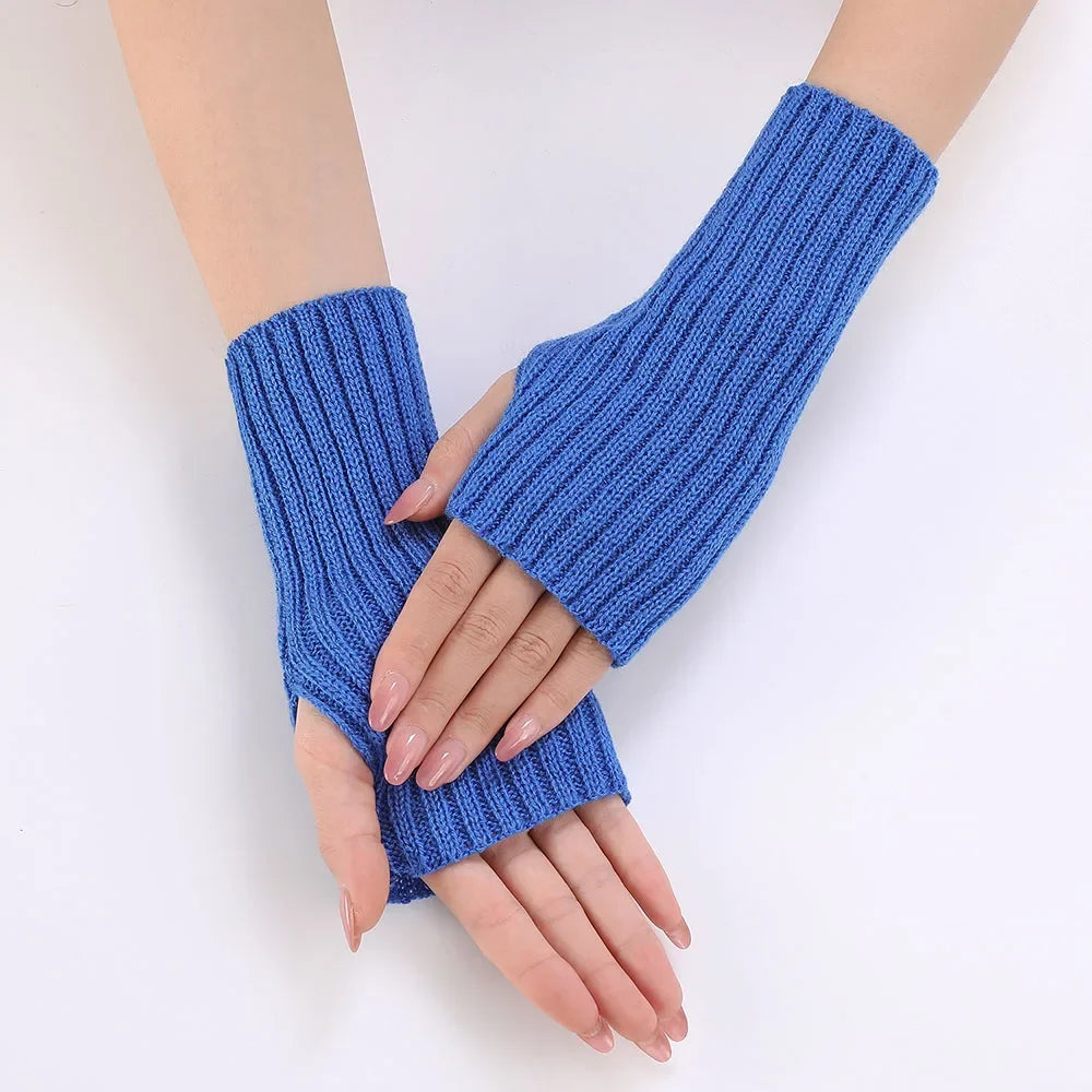 Autumn Winter Knitted Woolen Gloves Ins Fashion Y2K Men Women Half Finger Warm Five Pointed Star Fingerless Gloves Unisex