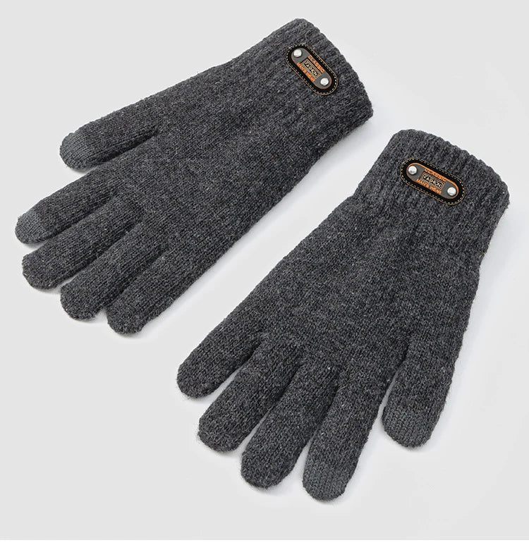 Winter Gloves for Men Touch Screen Cycling Windproof Wool Knit Thick Fleece Office Student Warm Business Game Elastic Soft Glove