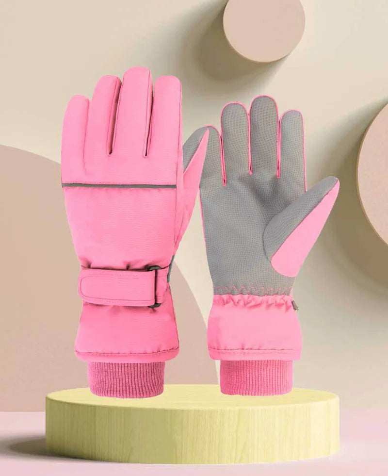 Waterproof Ski Gloves for Adult Kids Thick Children Snowboard Gloves Outdoor Fleece Lining Family Winter Gloves for Boys Girls