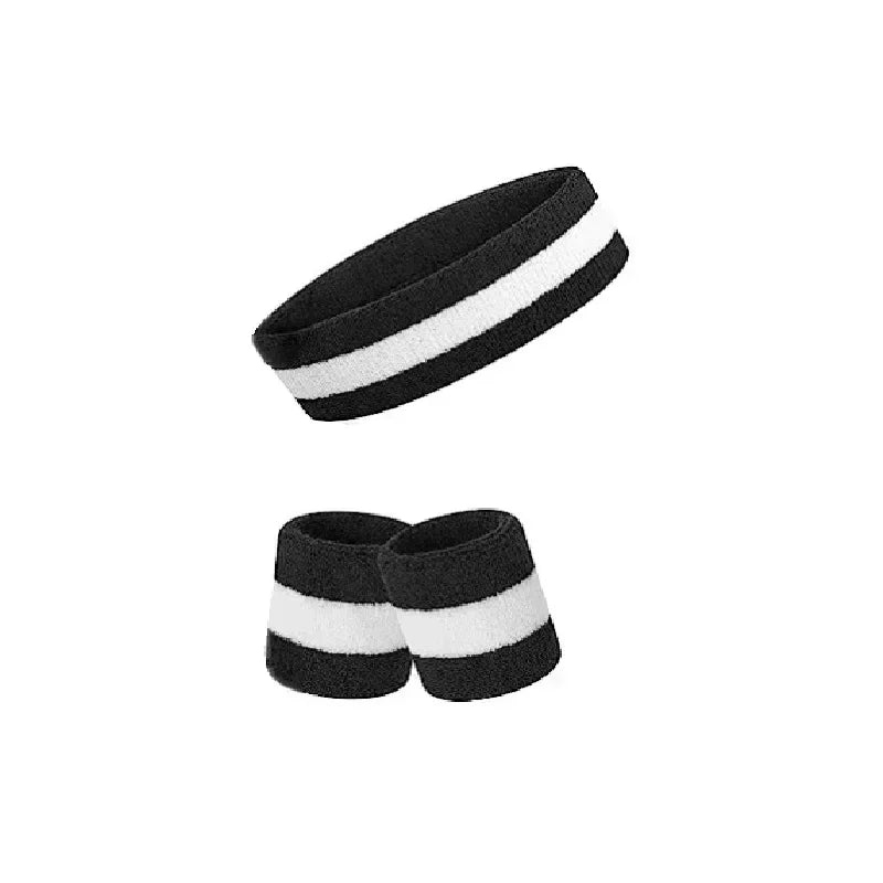 Striped Wrist Brace Hair Band Sport Socks Set Sweat-absorbing Headband Wristband Football Socks Table Tennis Wrist Band