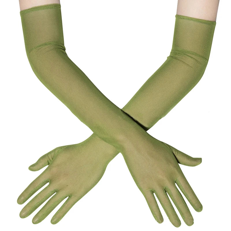 55CM Sexy Lace Thin Hollow Transparent Long Gloves Breathable Net Yarn Women Man Stage Performance Party Cosplay Elasticity