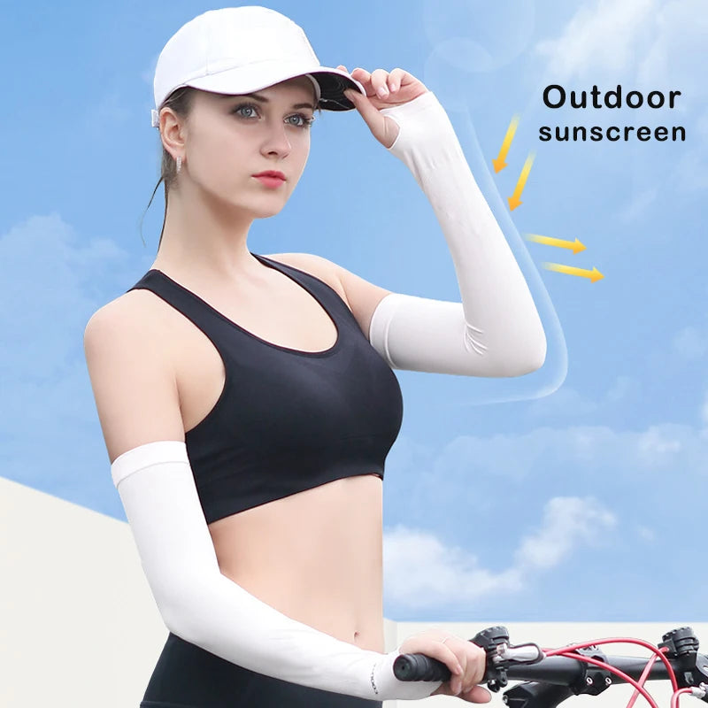 1 Pair Ice Silk Sun Protection Arm Covers Unisex Elbow Cover Outdoor Cycling Running Fishing Driving Cool Anti-UV Arm Sleeves