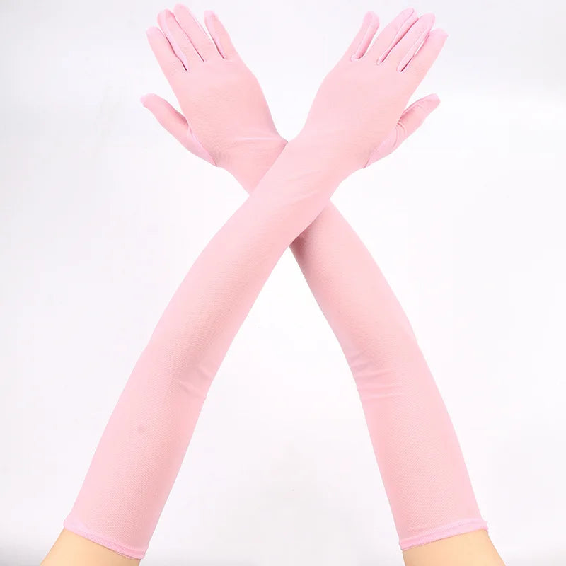 55CM Sexy Lace Thin Hollow Transparent Long Gloves Breathable Net Yarn Women Man Stage Performance Party Cosplay Elasticity