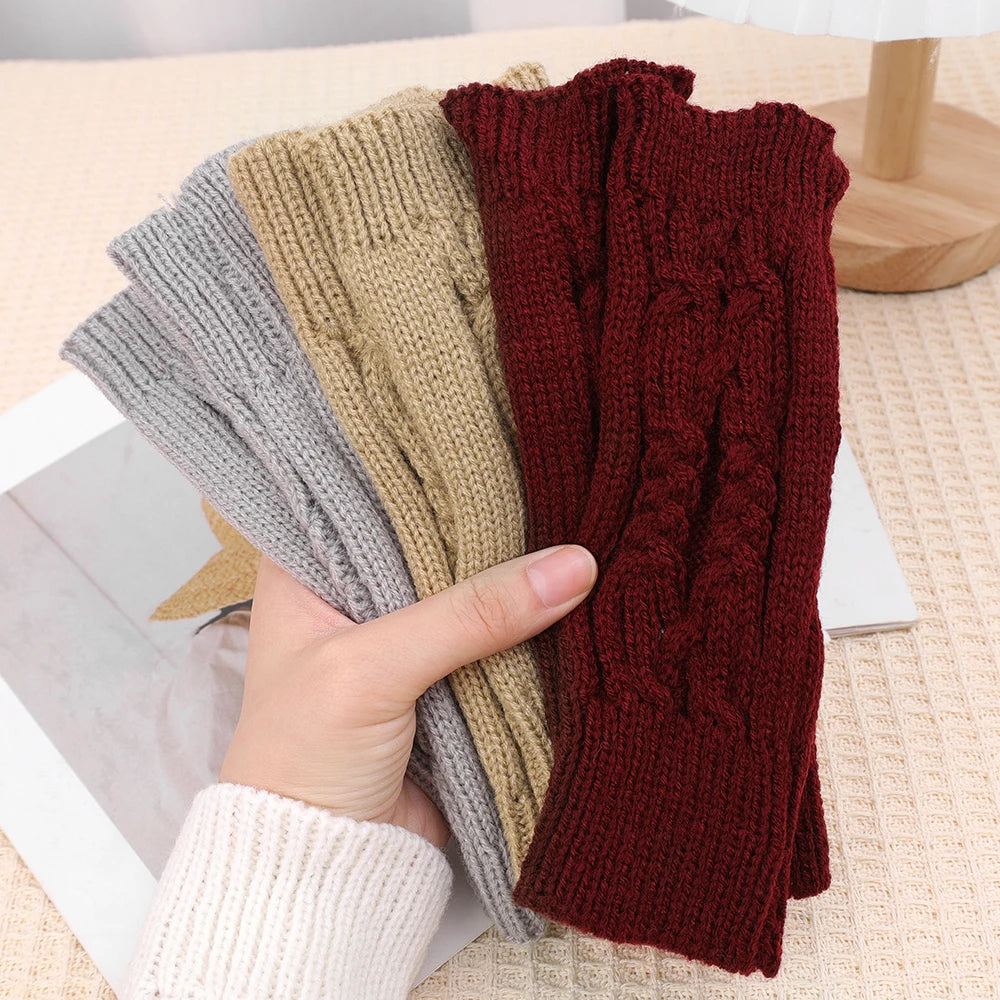 Half Finger Gloves for Women Winter Soft Warm Wool Knitting Arm Gloves Soft Warm Half Finger Handschoenen Unisex Mitten Guantes