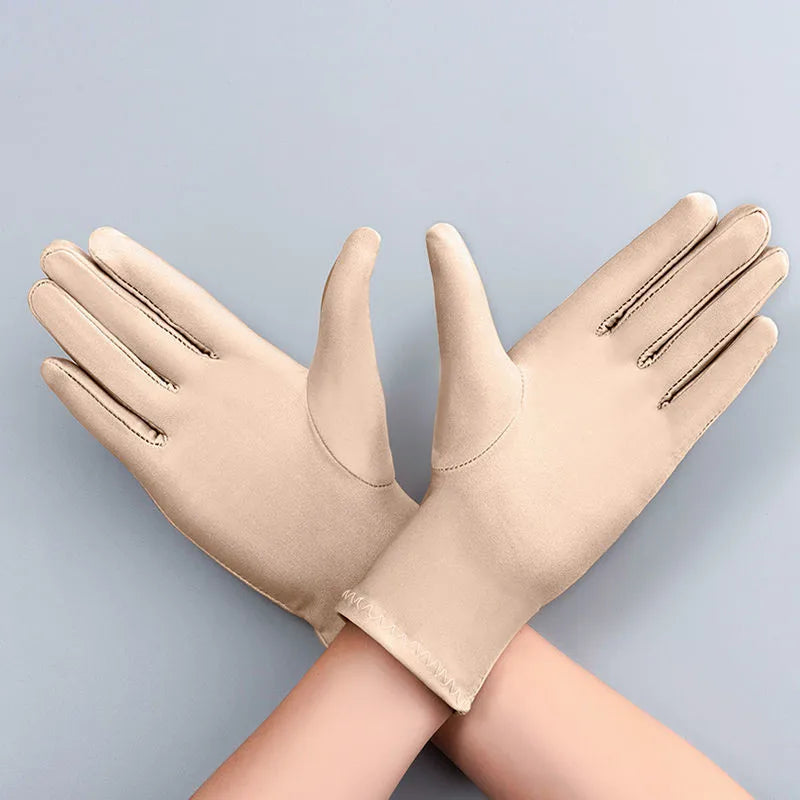1 Pair Summer Thin Sunscreen Ice Silk Gloves Unisex Black White Stretch Drive Jewelry Ceremony Full Finger Short Gloves