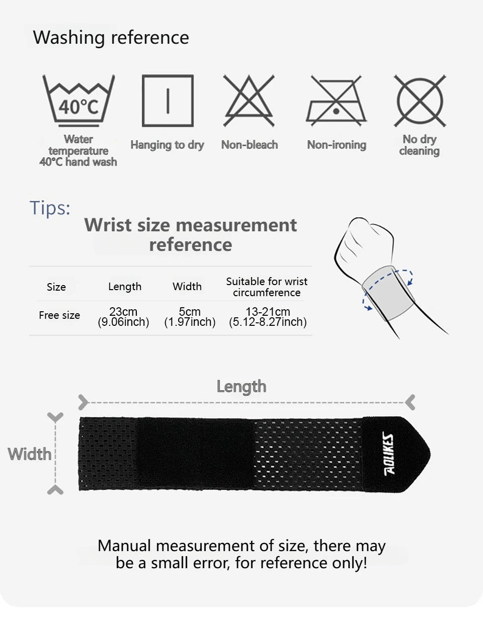 AOLIKES Wrist Band Support Sleeve Gym Support Wrist Brace Wrap Breathable Elastic Compression Bandage Hand Sport Wristband