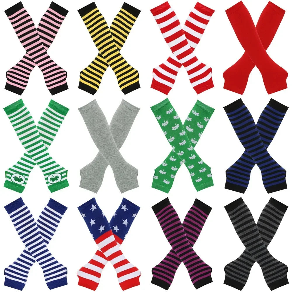 Warmer Knitted Long Fingerless Gloves Elbow Mittens Christmas Acces Gift Fashion Women Emo Gloves Lady Striped Elbow Gloves