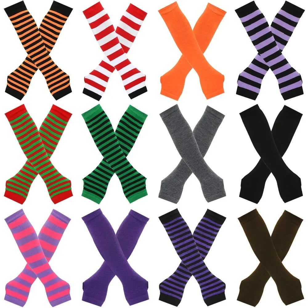 Warmer Knitted Long Fingerless Gloves Elbow Mittens Christmas Acces Gift Fashion Women Emo Gloves Lady Striped Elbow Gloves