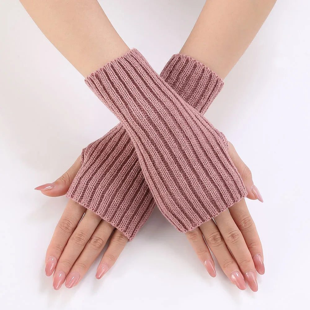 Autumn Winter Knitted Woolen Gloves Ins Fashion Y2K Men Women Half Finger Warm Five Pointed Star Fingerless Gloves Unisex