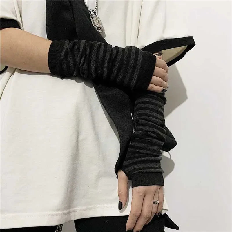 Warmer Knitted Long Fingerless Gloves Elbow Mittens Christmas Acces Gift Fashion Women Emo Gloves Lady Striped Elbow Gloves